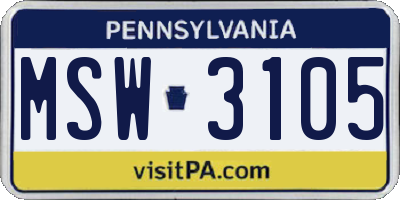PA license plate MSW3105