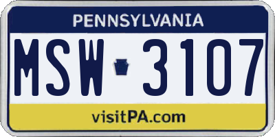 PA license plate MSW3107