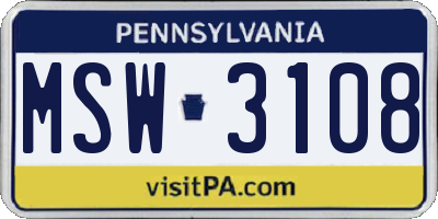 PA license plate MSW3108