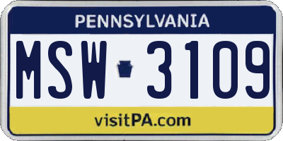 PA license plate MSW3109