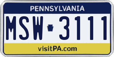 PA license plate MSW3111