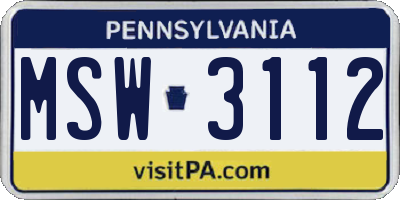PA license plate MSW3112