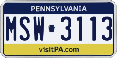 PA license plate MSW3113