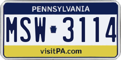 PA license plate MSW3114
