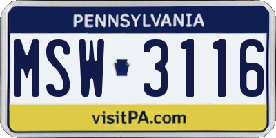 PA license plate MSW3116