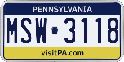 PA license plate MSW3118