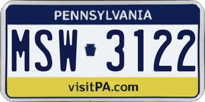 PA license plate MSW3122