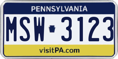 PA license plate MSW3123