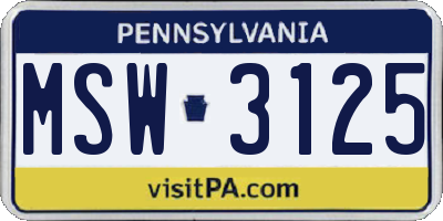 PA license plate MSW3125