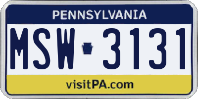 PA license plate MSW3131