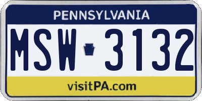 PA license plate MSW3132