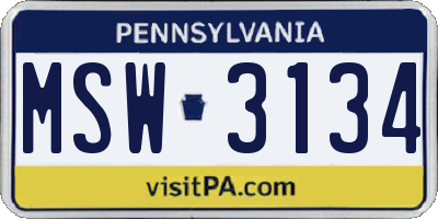 PA license plate MSW3134