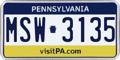 PA license plate MSW3135