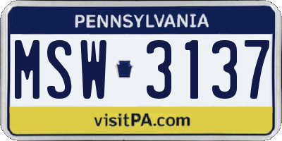 PA license plate MSW3137