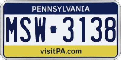 PA license plate MSW3138