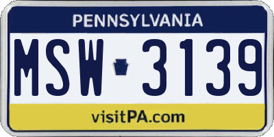 PA license plate MSW3139