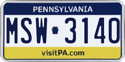 PA license plate MSW3140