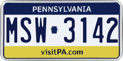 PA license plate MSW3142
