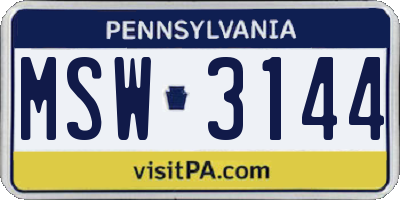 PA license plate MSW3144
