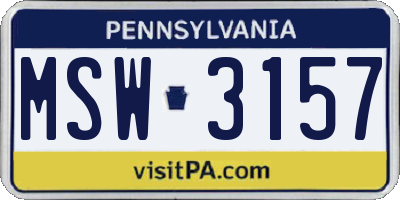 PA license plate MSW3157