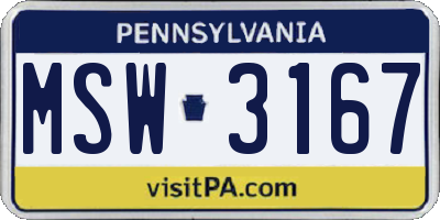 PA license plate MSW3167