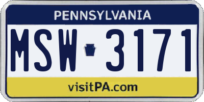 PA license plate MSW3171