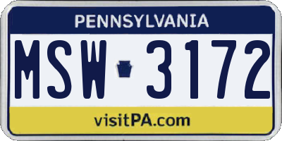 PA license plate MSW3172