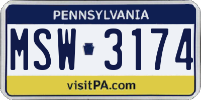 PA license plate MSW3174
