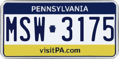 PA license plate MSW3175
