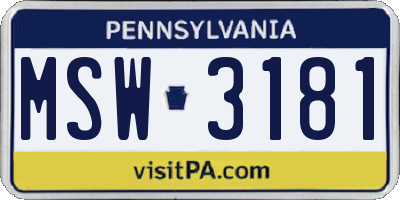 PA license plate MSW3181
