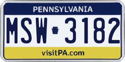 PA license plate MSW3182