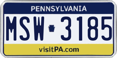 PA license plate MSW3185
