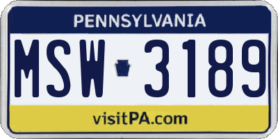 PA license plate MSW3189