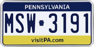PA license plate MSW3191