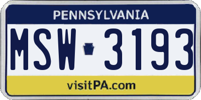 PA license plate MSW3193