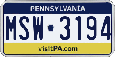 PA license plate MSW3194