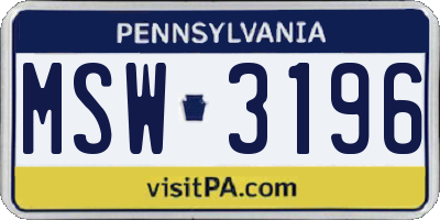 PA license plate MSW3196