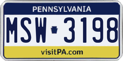 PA license plate MSW3198