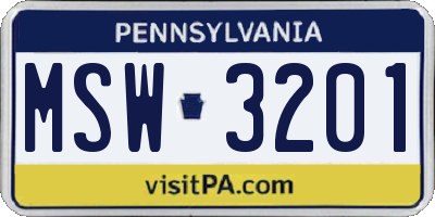 PA license plate MSW3201