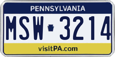 PA license plate MSW3214
