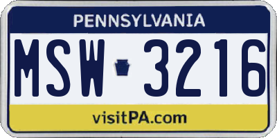 PA license plate MSW3216