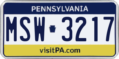 PA license plate MSW3217