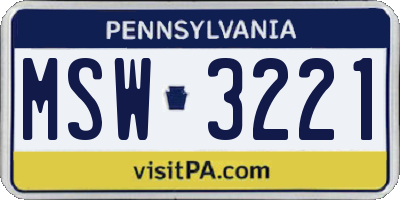 PA license plate MSW3221