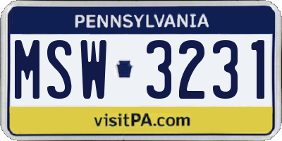 PA license plate MSW3231