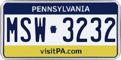 PA license plate MSW3232