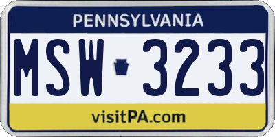 PA license plate MSW3233
