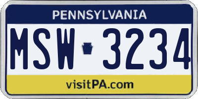 PA license plate MSW3234