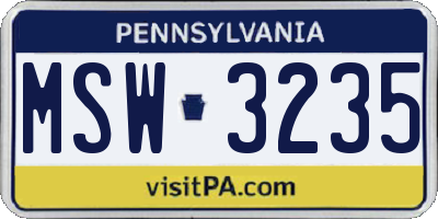 PA license plate MSW3235