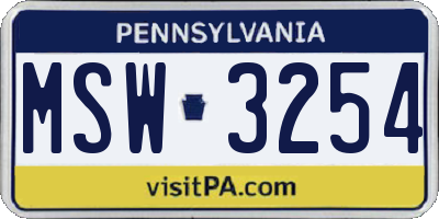 PA license plate MSW3254