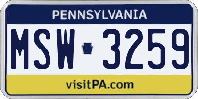 PA license plate MSW3259